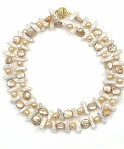 Gigi Kaufman Jewelry Gifts By Recipient White Biwa Fresh Water Pearl & Gold Fresh Water Round Pearls With A CZ Clasp Necklace