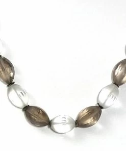 Gigi Kaufman Jewelry Olive Shaped Smokey & Crystal Quartz Necklace Gifts By Recipient