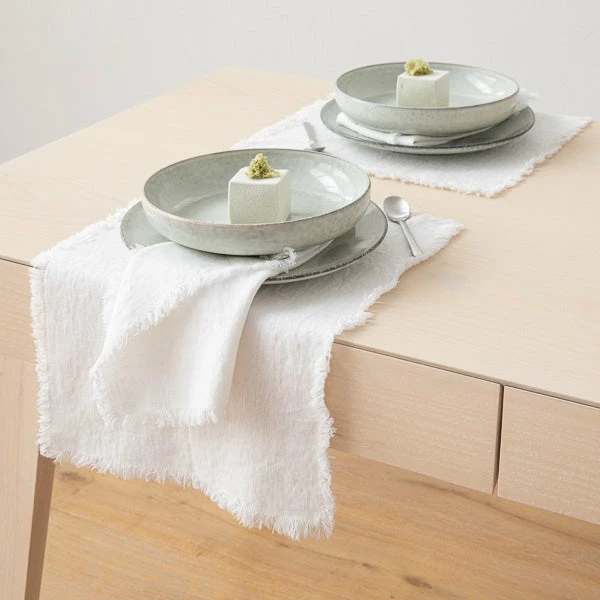 Linen Me Optical White Terra Fringe Linen Napkin 4 Linen Me Optical White Terra Fringe Linen Napkin
