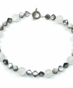 Gigi Kaufman Jewelry Grey Mother Of Pearl & Cracked Crystal Necklace