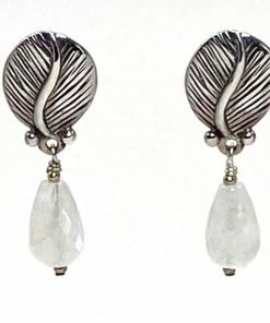 Gigi Kaufman Jewelry Moonstone Tear Drop And Sterling Silver Leaf Earrings
