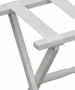Gate House Furniture Luggage Rack- White Straight Leg Wood Luggage Rack With White Nylon Straps