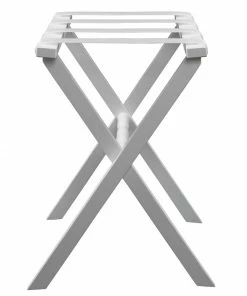 Gate House Furniture Luggage Rack- White Straight Leg Wood Luggage Rack With White Nylon Straps