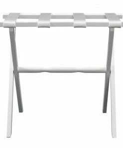 Gate House Furniture Luggage Rack- White Straight Leg Wood Luggage Rack With White Nylon Straps