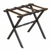 Gate House Furniture Luggage Rack- Black Straight Leg Wood With 4 Brown Cowhide Straps