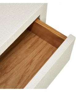 Interlude BEDSIDE CHEST NATURAL WHITE FAUX LINEN