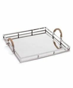 Go Home Ltd Gifts By Occasion Polished Nickel Square Tray With Rope Handles