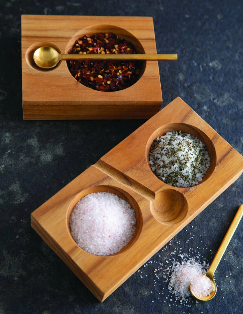 Be Home TEAK DOUBLE CELLAR WITH GOLD SPOON 2 Be Home TEAK DOUBLE CELLAR WITH GOLD SPOON