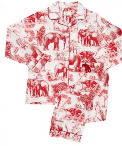 The Cat's Pajamas Safari Toile Luxe Pima Cotton Pajama (RED)