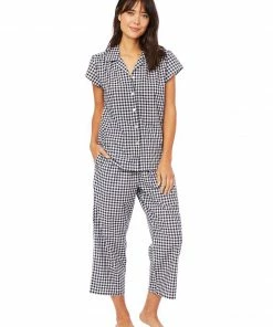 The Cat's Pajamas Black & White Gingham Capri Pajama Set