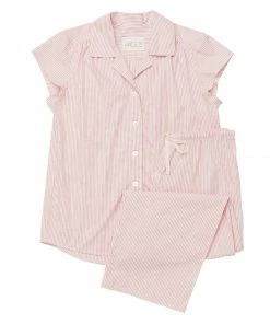 The Cat's Pajamas Red Simple Stripe Luxe Pima Cotton Capri Pajama Gifts By Occasion