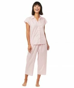 The Cat's Pajamas Red Simple Stripe Luxe Pima Cotton Capri Pajama Gifts By Occasion