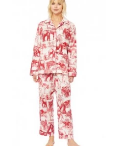 The Cat's Pajamas Safari Toile Luxe Pima Cotton Pajama (RED)