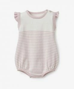Elegant Baby Baby Romper Blush Mini Stripe Cotton Knit Bubble