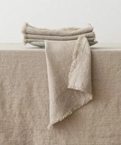 Linen Me Napkin Natural Linen Terra Fringe Dining