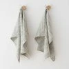 Linen Me Tea Towels Forest Green Natural Linen Multistripe