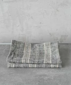 Linen Me Dining Tea Towels Black Multi Striped Linen