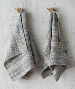 Linen Me Dining Tea Towels Black Multi Striped Linen