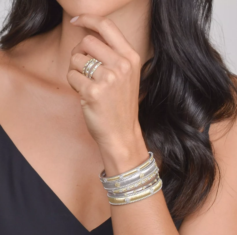 Wedding Jude Frances Mixed Metal Lisse Simple Kite Shape Bangle 2 Wedding Jude Frances Mixed Metal Lisse Simple Kite Shape Bangle