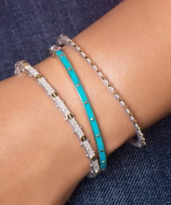 Jude Frances Mixed Metal Narrow Gold Pyramid Pave Bangle