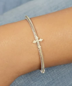 Jude Frances Mixed Metal Diamond Center Cross Bangle Wedding