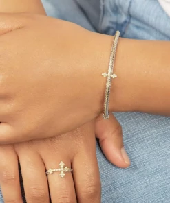 Jude Frances Mixed Metal Diamond Center Cross Bangle Wedding