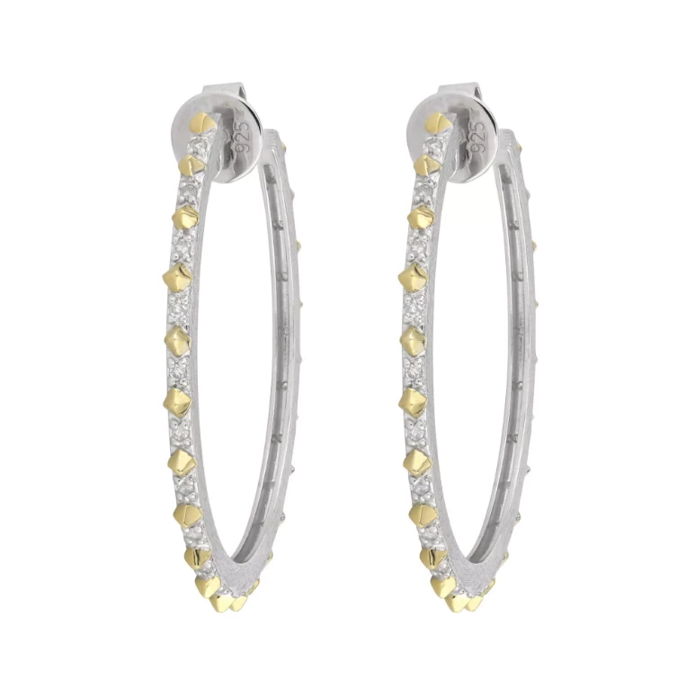 Jude Frances Mixed Metal Narrow Gold Pyramid Pave Hoop Earrings 1 Jude Frances Mixed Metal Narrow Gold Pyramid Pave Hoop Earrings