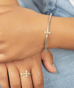 Jude Frances Mixed Metal Woven Rope Cross Ring With White Diamonds