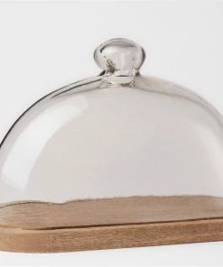BIDKhome Gifts By Occasion FOOD DOME MANGO WOOD & GLASS OVAL