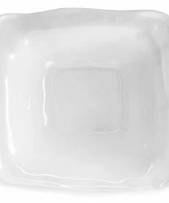 Q Home Large White Square Ruffled Edge Melamine Serving Bowl