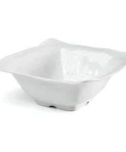 Q Home Large White Square Ruffled Edge Melamine Serving Bowl