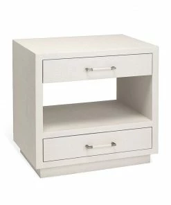 Interlude BEDSIDE CHEST NATURAL WHITE FAUX LINEN