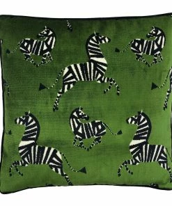 Signature Pillows Anthem Green Velvet Pillow With Zebras