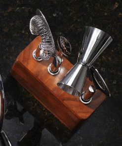 Huang Acrylic Cosmo Bar Set W/ Wood Base (4pc Set)