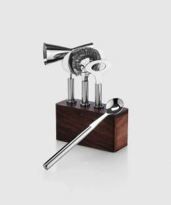 Huang Acrylic Cosmo Bar Set W/ Wood Base (4pc Set)