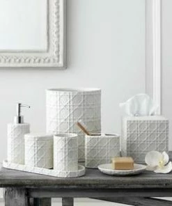 Kassatex White Rattan Lotion Dispenser Bathroom Accessories