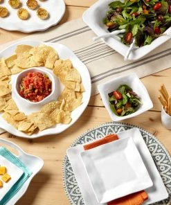 Q Home Large White Square Ruffled Edge Melamine Serving Bowl