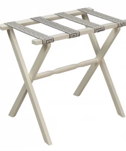 Gate House Furniture Gifts By Occasion Luggage Rack-Ivory Frame With Black/Beige Greek Key Straps