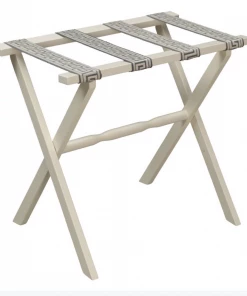 Gate House Furniture Luggage Rack-Ivory Frame With Grey/Taupe Greek Key Straps