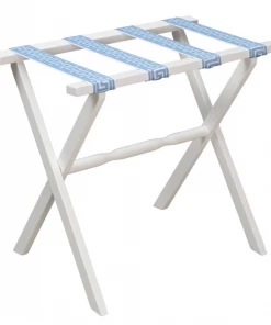 Gate House Furniture Luggage Rack-White Frame With White & Sky Blue Greek Key Straps Gifts By Occasion