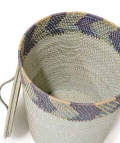 Palecek Blue Chevron Basket With Lid