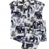 The Cat's Pajamas White Safari Toile Luxe Pima Capri Pajama Set Gifts By Recipient