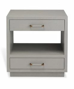 Interlude BEDSIDE CHEST GREY FAUX LINEN Side Tables