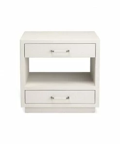 Interlude BEDSIDE CHEST NATURAL WHITE FAUX LINEN