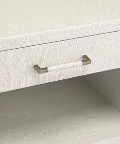 Interlude BEDSIDE CHEST NATURAL WHITE FAUX LINEN