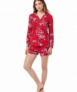 The Cat's Pajamas Gifts By Recipient Willow Cerise Pima Knit Long-Sleeved Short Set (Available In 4 Sizes)
