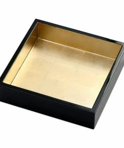 Caspari Black And Gold Lacquer NAPKIN HOLDER Gifts By Occasion