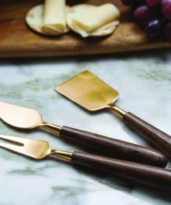 Be Home CHEESE KNIVES GOLD AND WOOD - SET OF 3