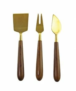 Be Home CHEESE KNIVES GOLD AND WOOD - SET OF 3
