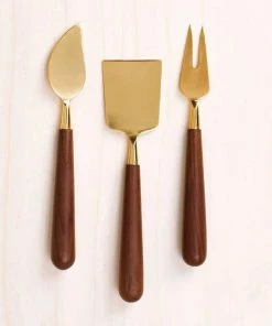 Be Home CHEESE KNIVES GOLD AND WOOD - SET OF 3